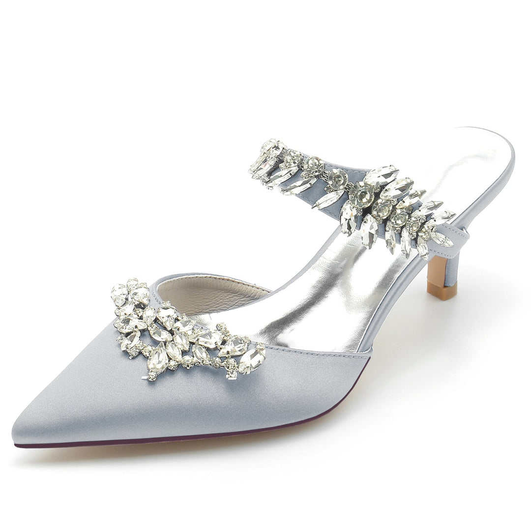 Chaussures de Mariage pour Femmes Mules à Strass Chaussures de Mariée Mi-Hautes à Bout Pointu