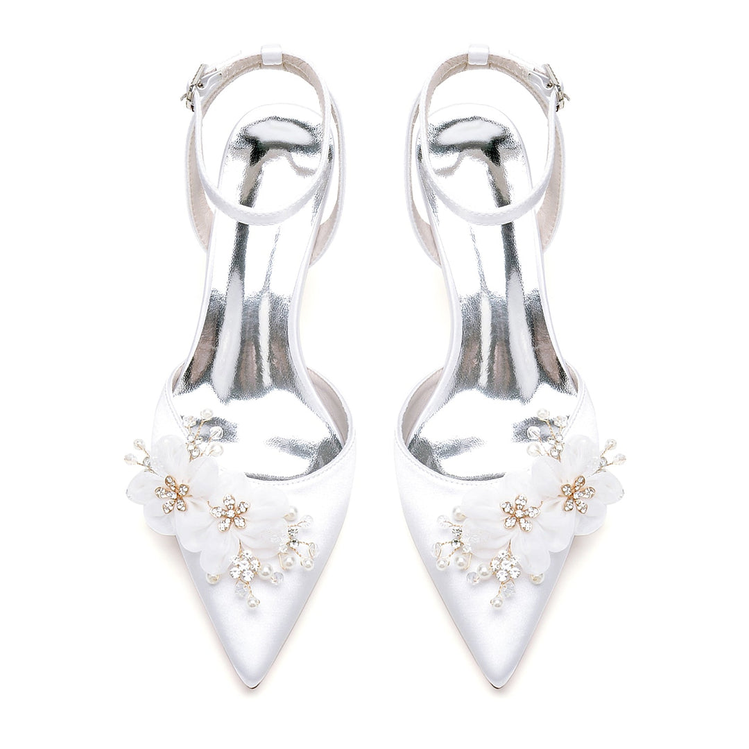 Chaussures de Mariée à Bout Pointu et Talon Moyen en Dentelle pour Femmes