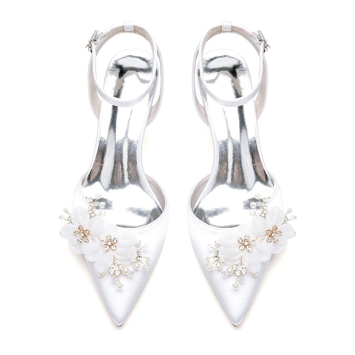 Chaussures de Mariée à Bout Pointu et Talon Moyen en Dentelle pour Femmes