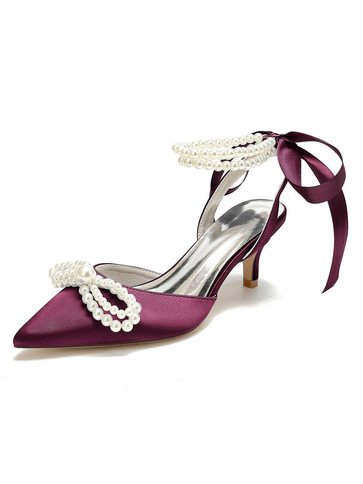 Chaussures de Mariée à Talon Moyen et Bout Pointu pour Femmes