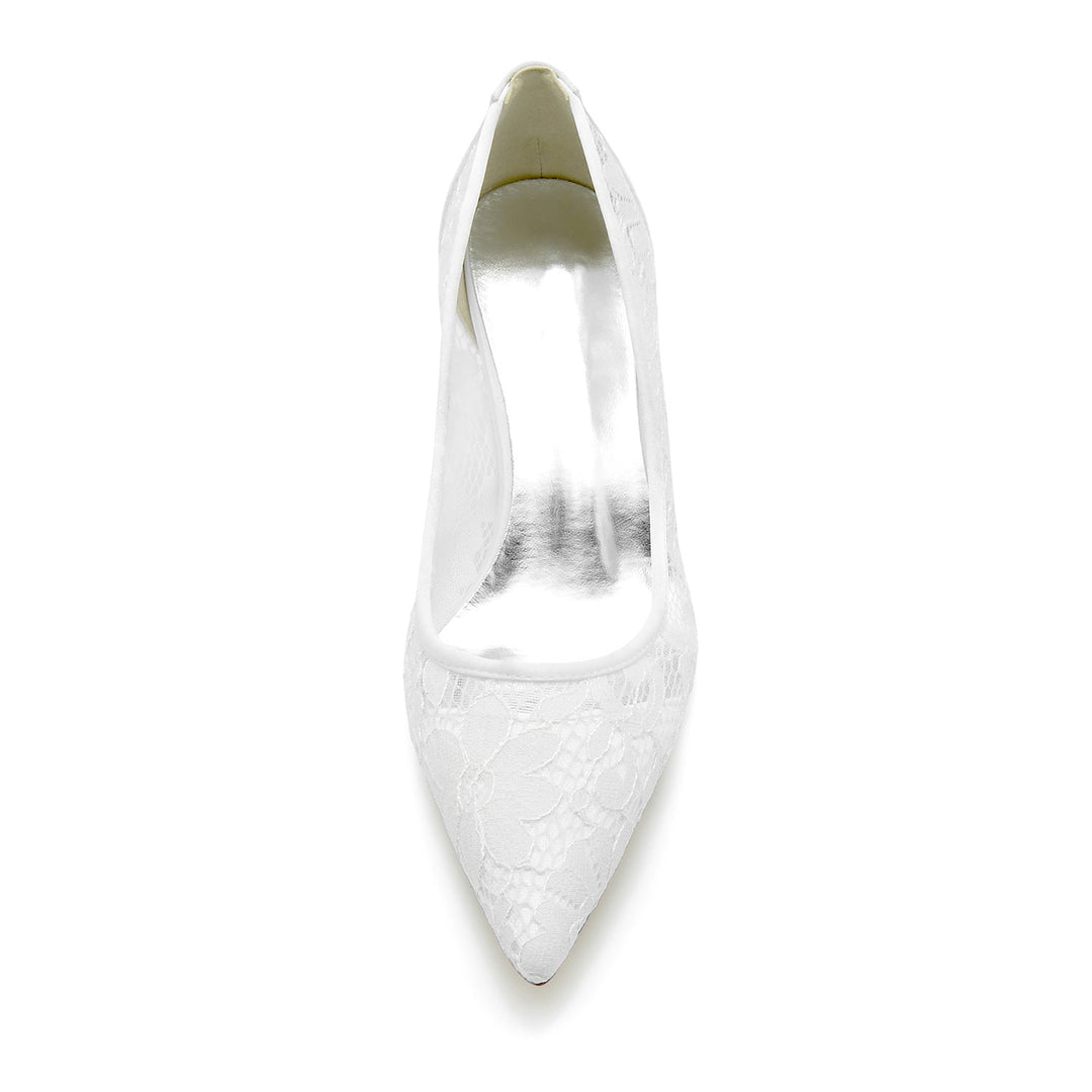Chaussures de Mariage pour Femmes en Satin, Dentelle, Maille, Bout Pointu, Chaussures de Mariée