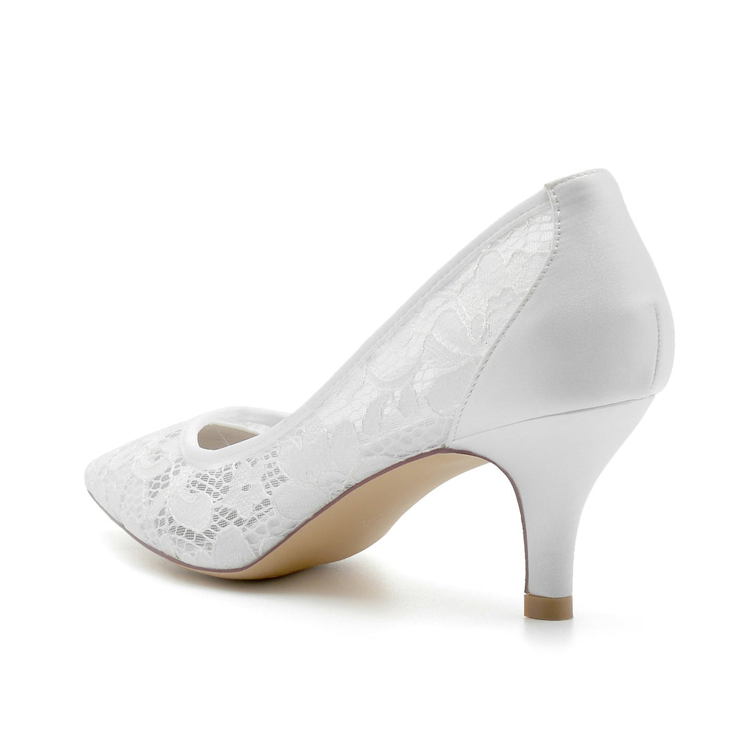 Chaussures de Mariage pour Femmes en Satin, Dentelle, Maille, Bout Pointu, Chaussures de Mariée