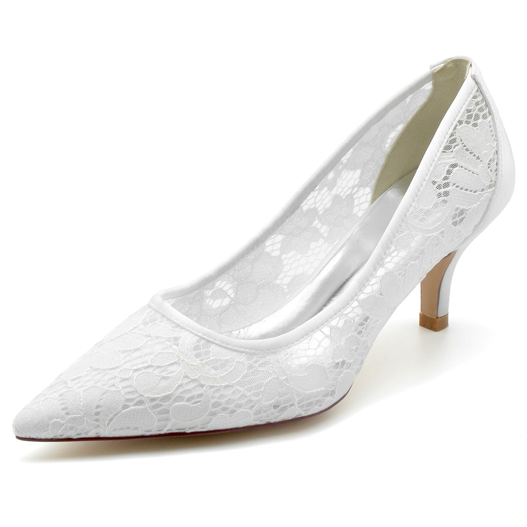Chaussures de Mariage pour Femmes en Satin, Dentelle, Maille, Bout Pointu, Chaussures de Mariée