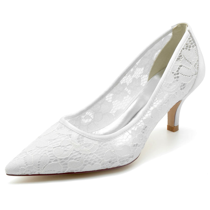 Chaussures de Mariage pour Femmes en Satin, Dentelle, Maille, Bout Pointu, Chaussures de Mariée
