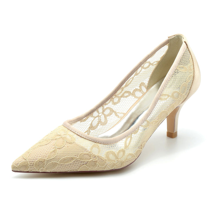 Chaussures de Mariage pour Femmes en Satin, Dentelle, Maille, Bout Pointu, Chaussures de Mariée