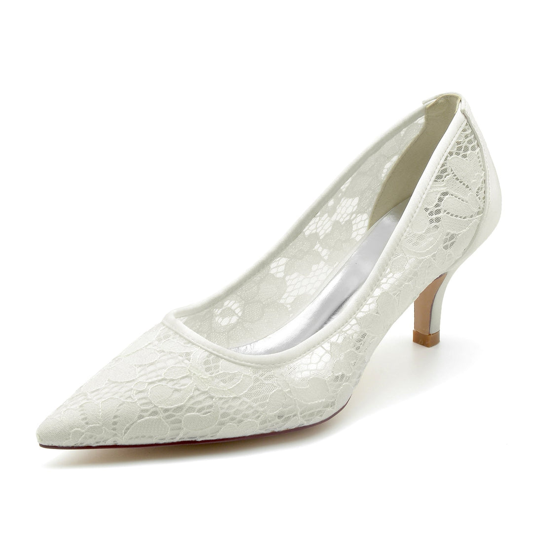 Chaussures de Mariage pour Femmes en Satin, Dentelle, Maille, Bout Pointu, Chaussures de Mariée