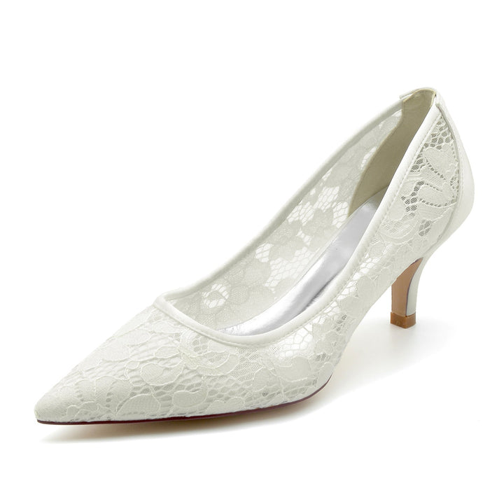 Chaussures de Mariage pour Femmes en Satin, Dentelle, Maille, Bout Pointu, Chaussures de Mariée