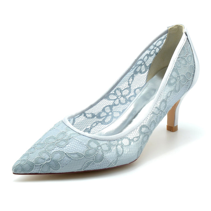 Chaussures de Mariage pour Femmes en Satin, Dentelle, Maille, Bout Pointu, Chaussures de Mariée