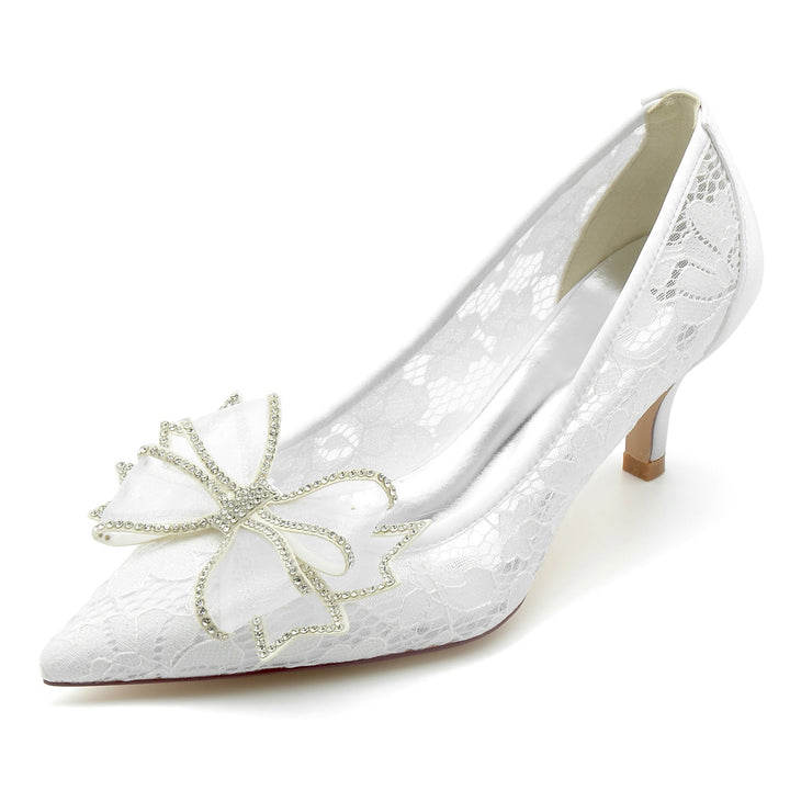 Chaussures de Mariage pour Femmes, Chaussures de Mariée Minimalistes à Bout Pointu et à Lacets avec Nœud