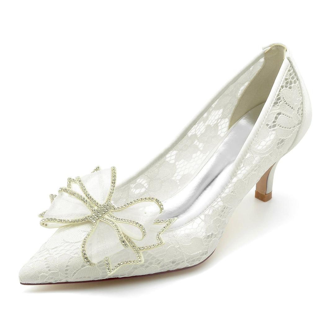 Chaussures de Mariage pour Femmes, Chaussures de Mariée Minimalistes à Bout Pointu et à Lacets avec Nœud