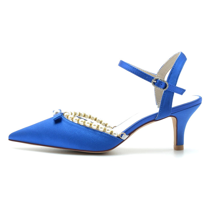 Chaussures de Mariage pour Femmes en Perles Blanches, Chaussures de Mariée à Bout Pointu et à Boucle Moyenne