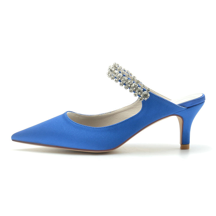 Chaussures de Mariage pour Femmes, Chaussures de Mariée Confortables à Talon Moyen et Bout Pointu avec Strass