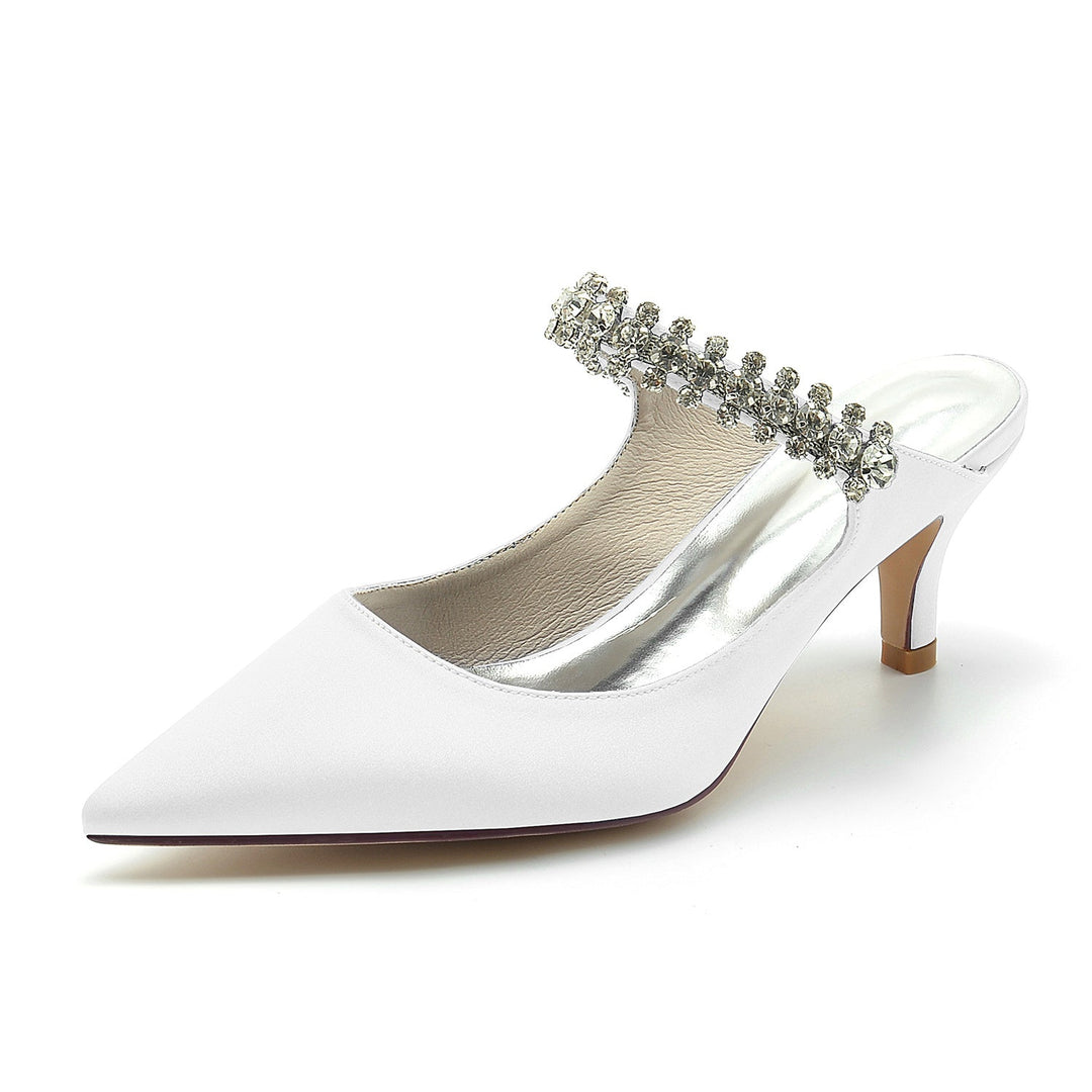 Chaussures de Mariage pour Femmes, Chaussures de Mariée Confortables à Talon Moyen et Bout Pointu avec Strass