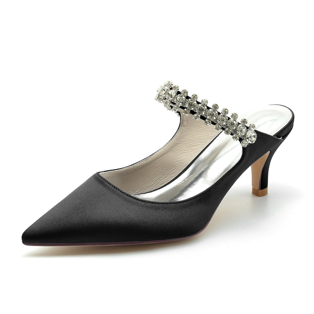 Chaussures de Mariage pour Femmes, Chaussures de Mariée Confortables à Talon Moyen et Bout Pointu avec Strass