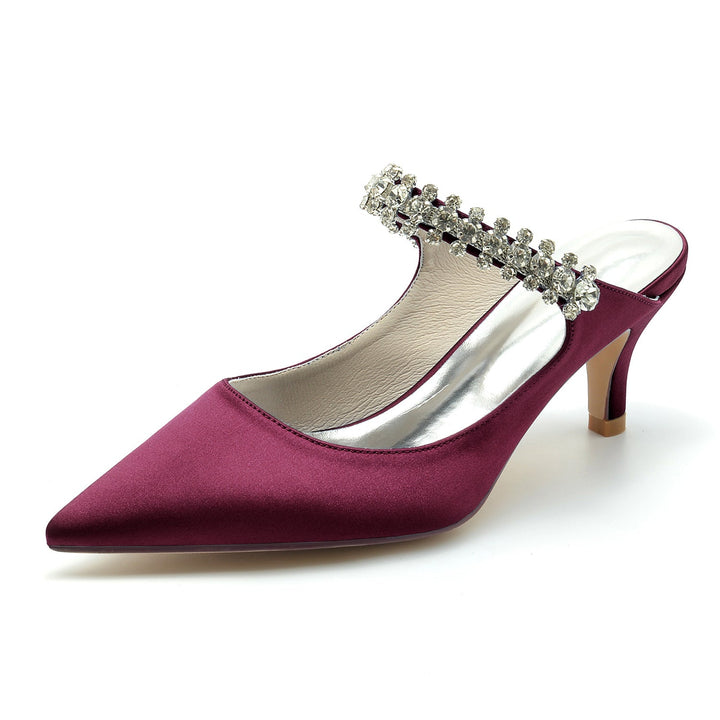 Chaussures de Mariage pour Femmes, Chaussures de Mariée Confortables à Talon Moyen et Bout Pointu avec Strass