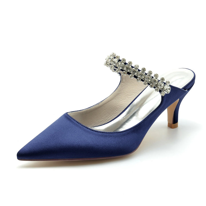 Chaussures de Mariage pour Femmes, Chaussures de Mariée Confortables à Talon Moyen et Bout Pointu avec Strass