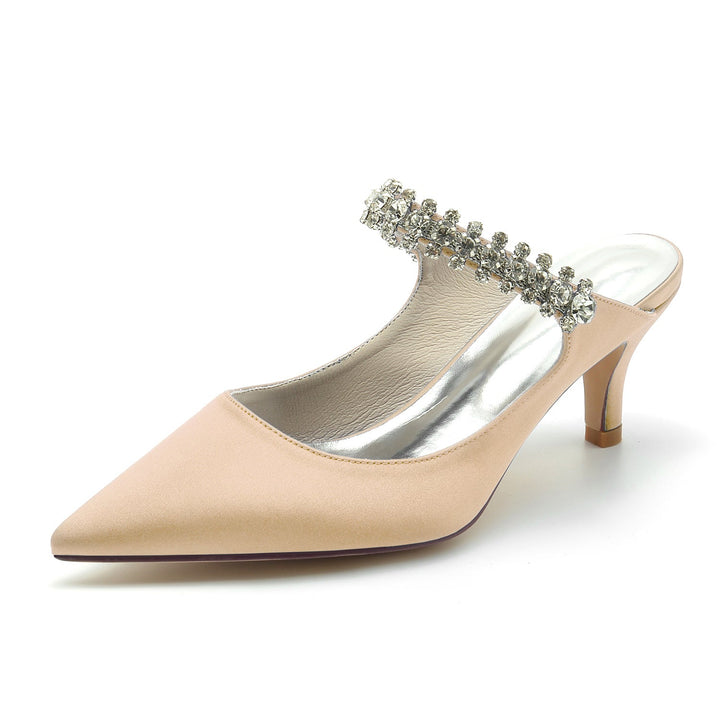 Chaussures de Mariage pour Femmes, Chaussures de Mariée Confortables à Talon Moyen et Bout Pointu avec Strass