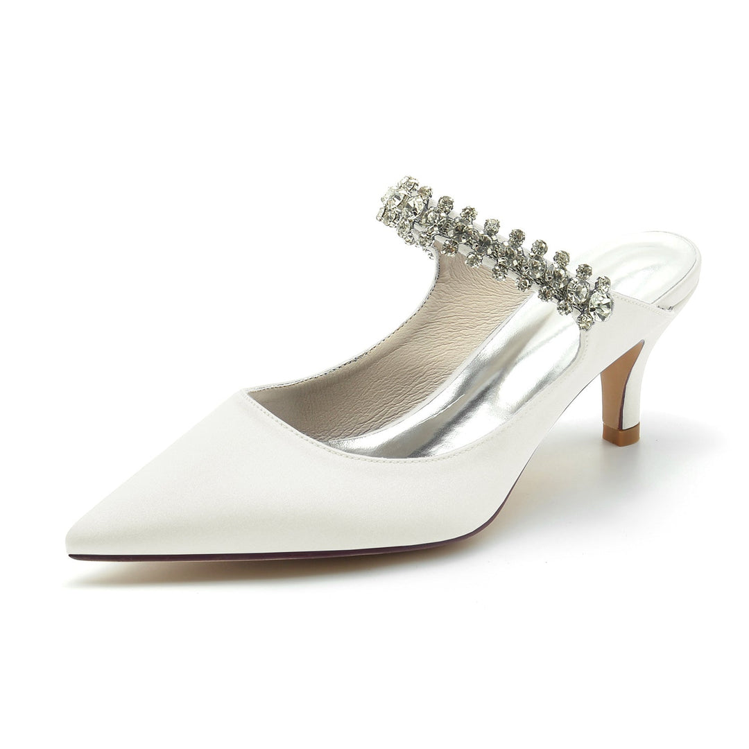 Chaussures de Mariage pour Femmes, Chaussures de Mariée Confortables à Talon Moyen et Bout Pointu avec Strass
