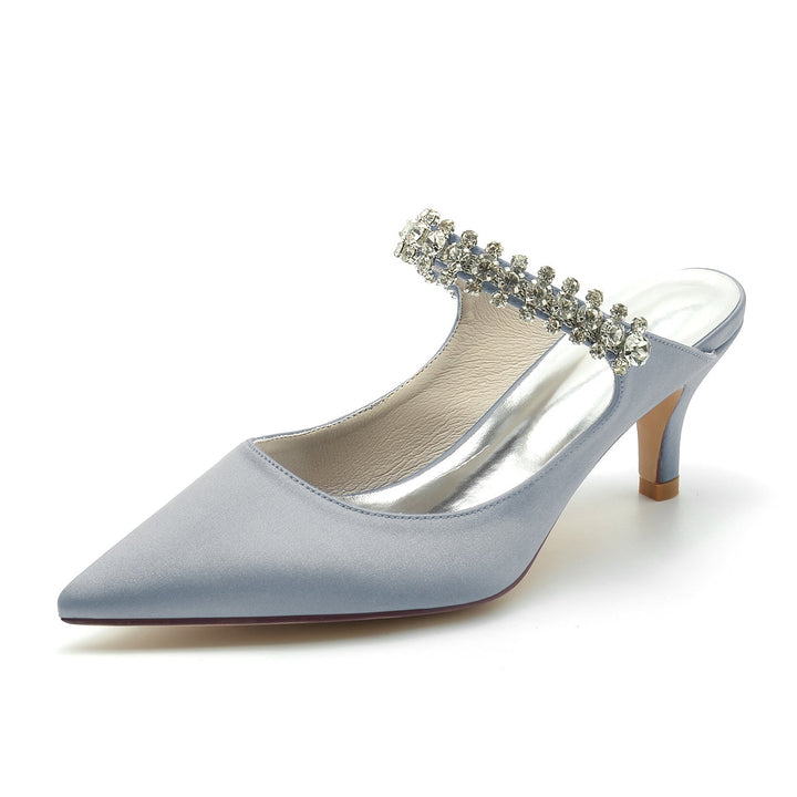 Chaussures de Mariage pour Femmes, Chaussures de Mariée Confortables à Talon Moyen et Bout Pointu avec Strass