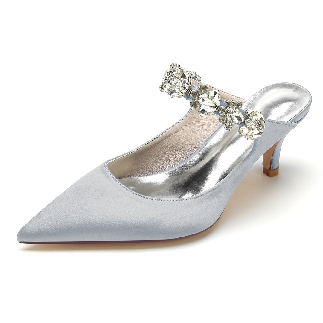 Chaussures de Mariage pour Femmes, Chaussures de Mariée Confortables à Talon Moyen et Bout Pointu avec Strass Blancs