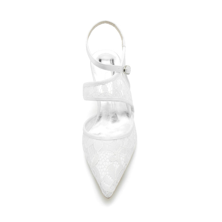 Chaussures de Mariage pour Femmes en Dentelle et Maille, Chaussures de Mariée à Bout Pointu et Boucle