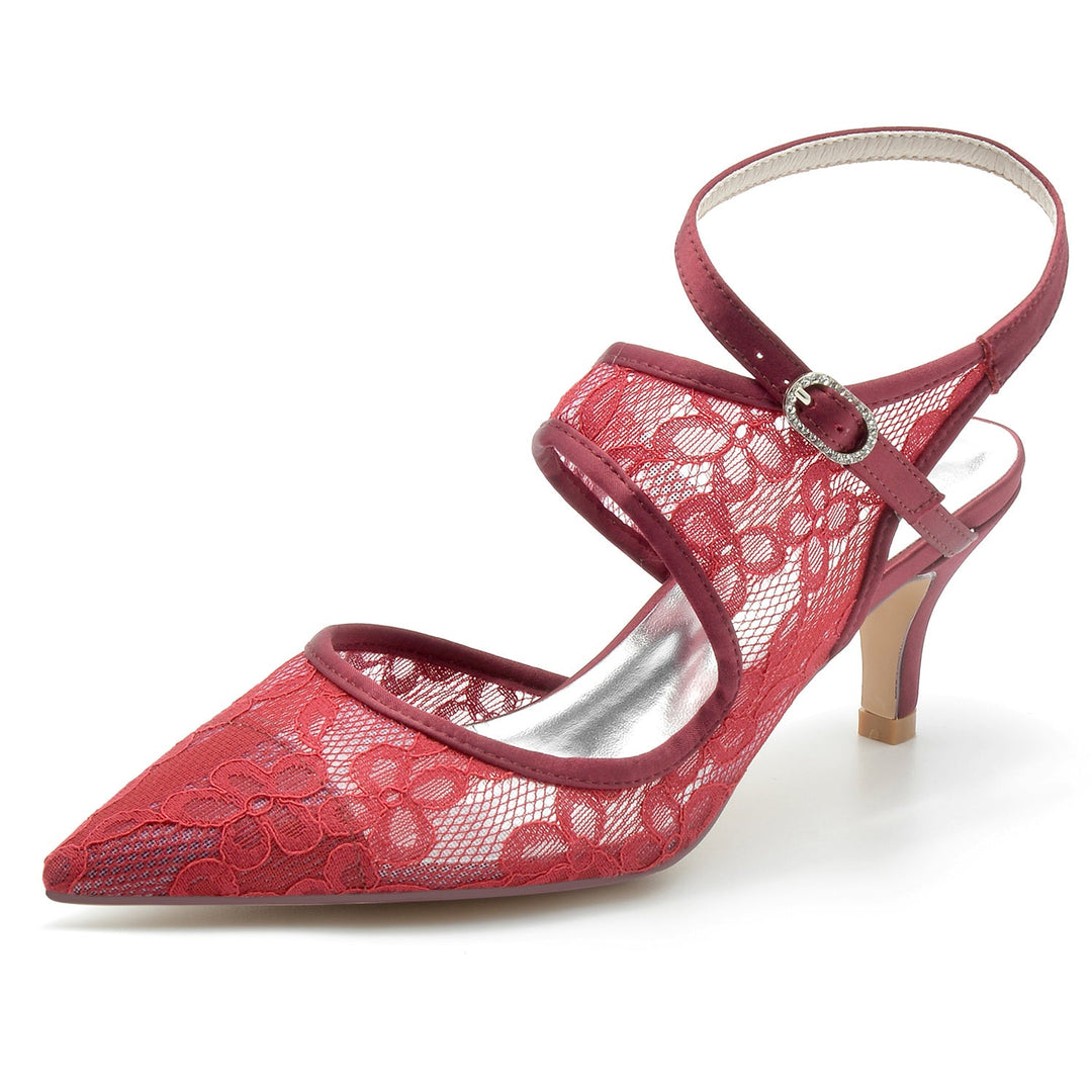 Chaussures de Mariage pour Femmes en Dentelle et Maille, Chaussures de Mariée à Bout Pointu et Boucle
