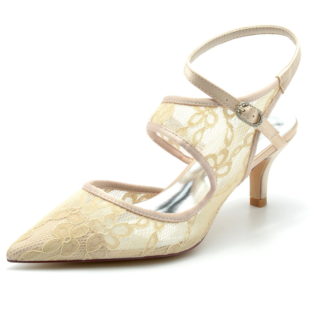 Chaussures de Mariage pour Femmes en Dentelle et Maille, Chaussures de Mariée à Bout Pointu et Boucle
