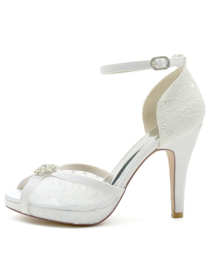 Chaussures de Mariage pour Femmes, Chaussures de Demoiselle D'Honneur à Talons Hauts et à Bout Ouvert avec Strass