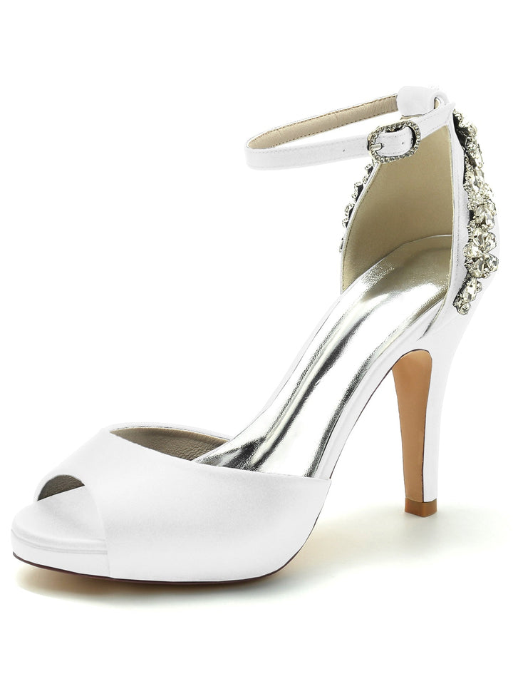 Chaussures de Mariage pour Femmes, Chaussures de Mariée à Talon Aiguille et Bout Ouvert avec Strass