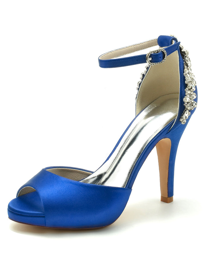 Chaussures de Mariage pour Femmes, Chaussures de Mariée à Talon Aiguille et Bout Ouvert avec Strass