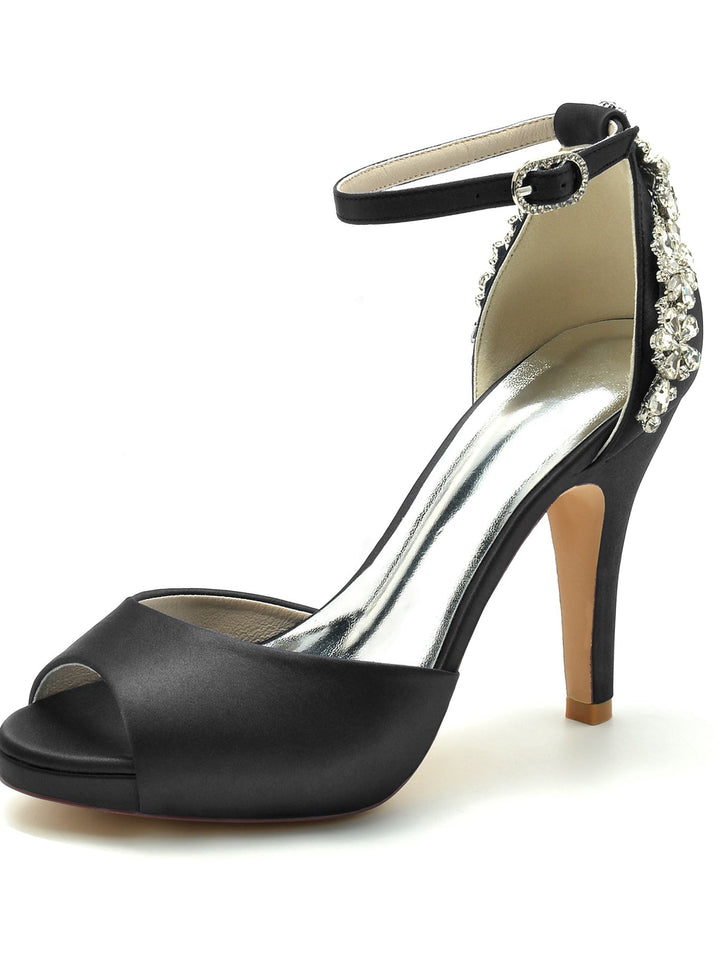 Chaussures de Mariage pour Femmes, Chaussures de Mariée à Talon Aiguille et Bout Ouvert avec Strass