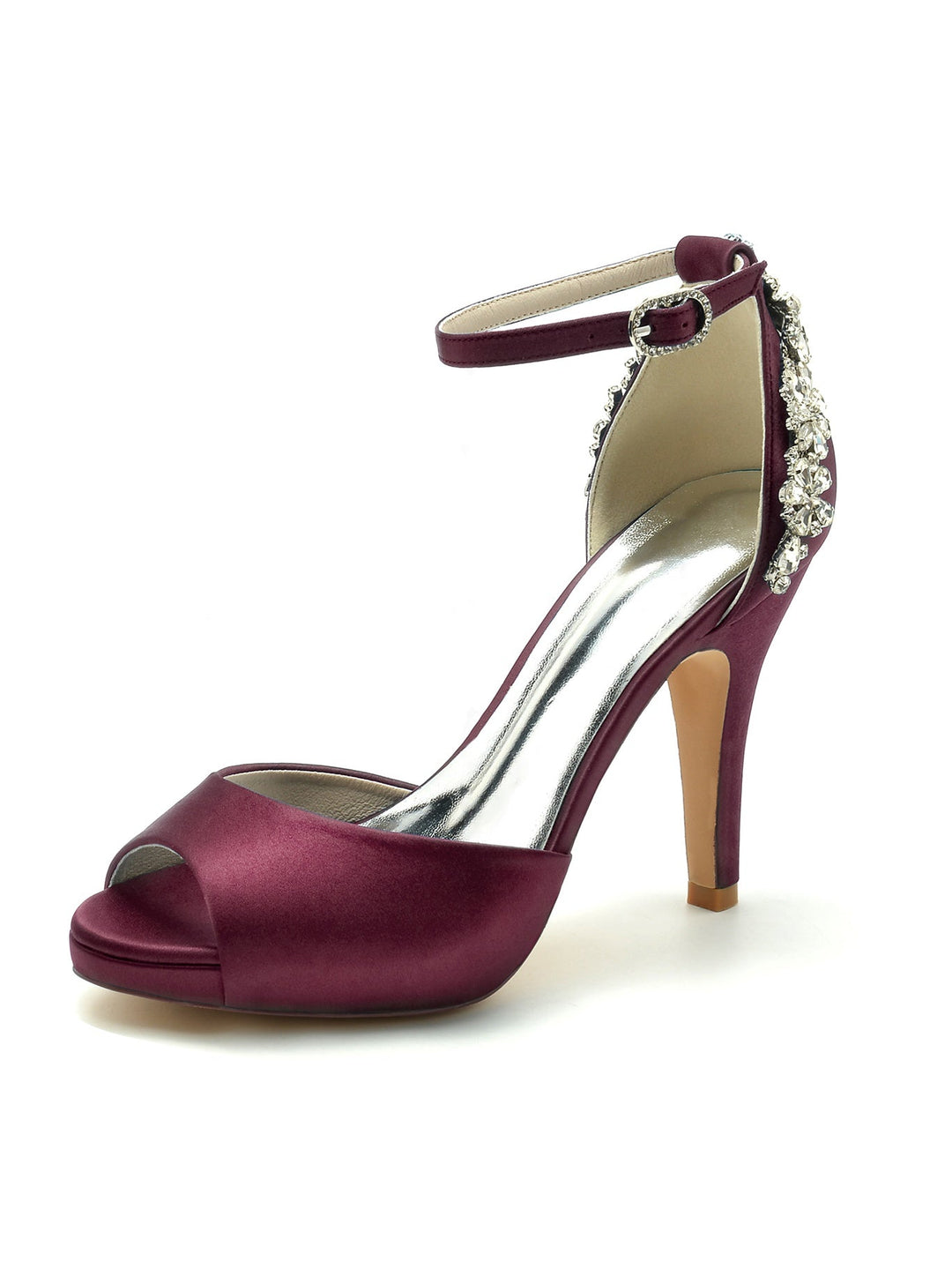 Chaussures de Mariage pour Femmes, Chaussures de Mariée à Talon Aiguille et Bout Ouvert avec Strass