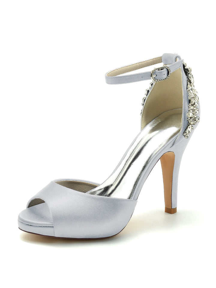 Chaussures de Mariage pour Femmes, Chaussures de Mariée à Talon Aiguille et Bout Ouvert avec Strass