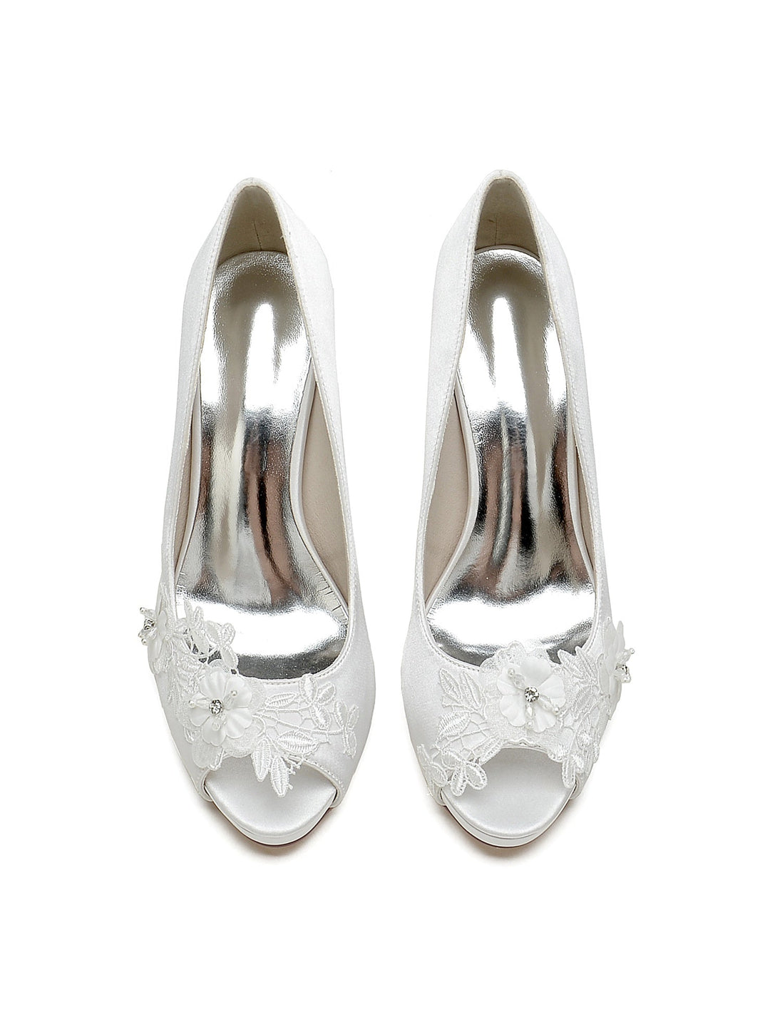 Chaussures de Mariage pour Femmes en Dentelle à Talons Hauts et à Bout Ouvert