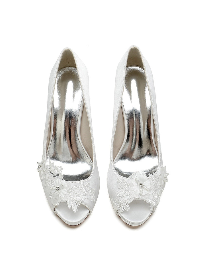 Chaussures de Mariage pour Femmes en Dentelle à Talons Hauts et à Bout Ouvert