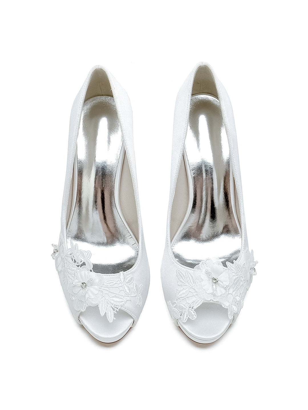 Chaussures de Mariage pour Femmes en Dentelle à Talons Hauts et à Bout Ouvert