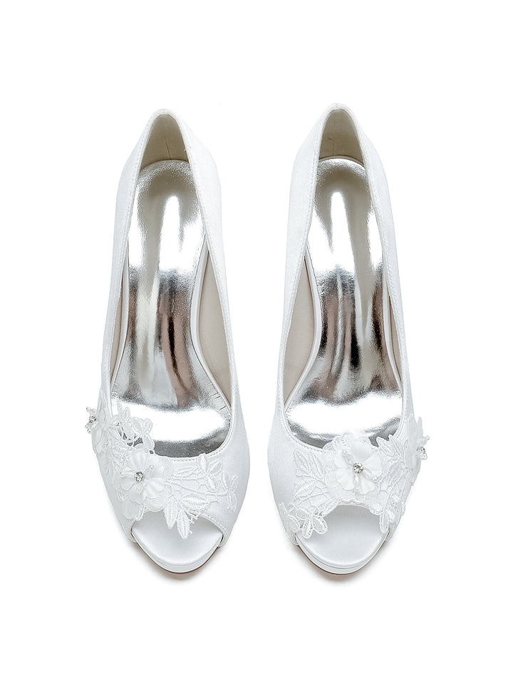Chaussures de Mariage pour Femmes en Dentelle à Talons Hauts et à Bout Ouvert