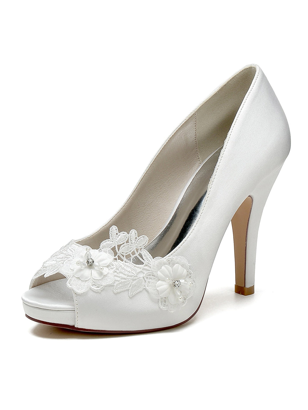 Chaussures de Mariage pour Femmes en Dentelle à Talons Hauts et à Bout Ouvert