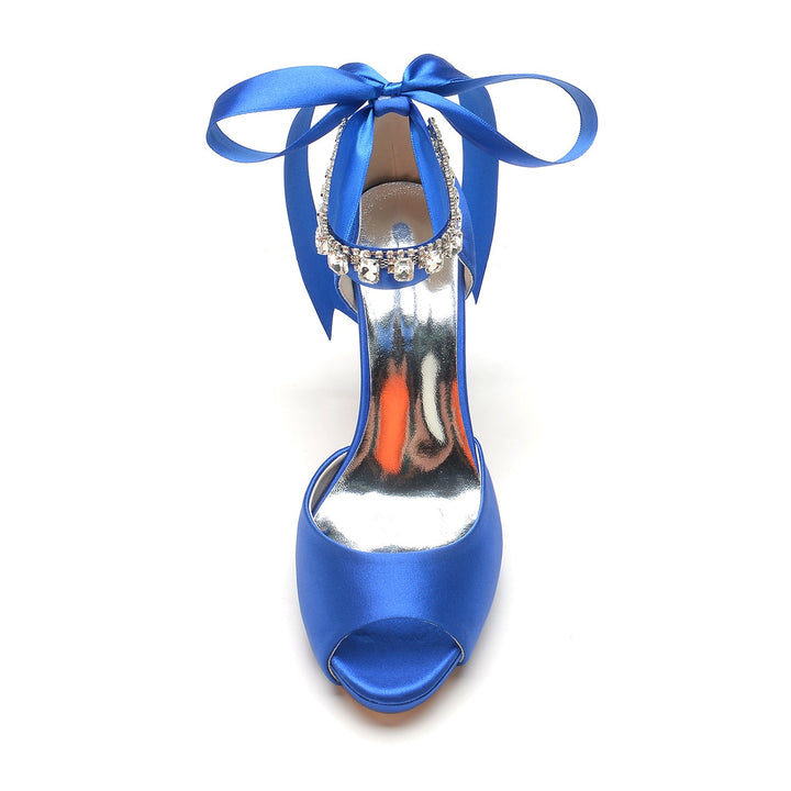 Chaussures de Mariage pour Femmes Peep Toe Talon Haut Strass Boucle de Nœud Chaussures de Mariée