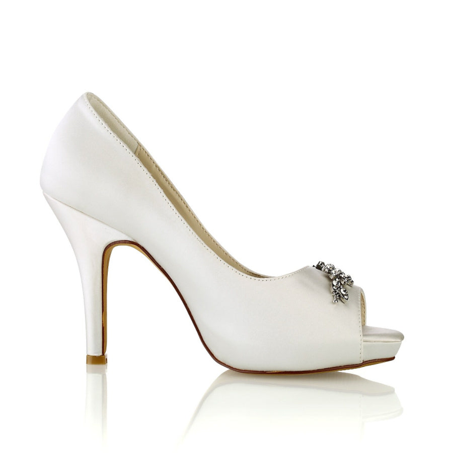 Chaussures de Mariage pour Femmes, Chaussures de Mariée Minimalistes à Talons Hauts et Bout Ouvert avec Strass