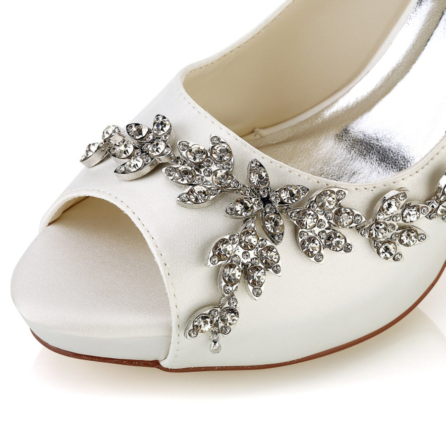 Chaussures de Mariage pour Femmes, Chaussures de Mariée Minimalistes à Talons Hauts et Bout Ouvert avec Strass