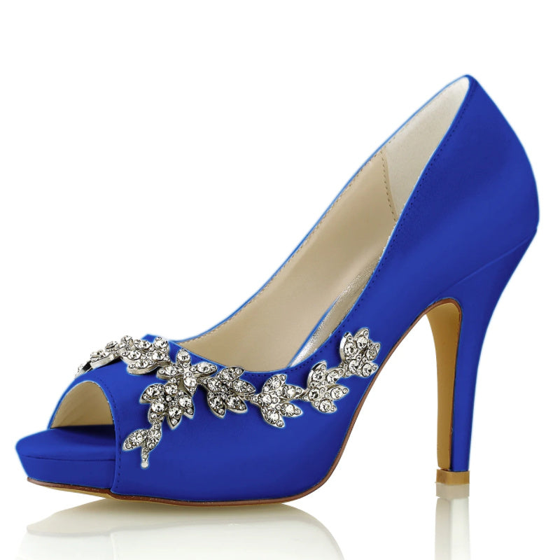 Chaussures de Mariage pour Femmes, Chaussures de Mariée Minimalistes à Talons Hauts et Bout Ouvert avec Strass
