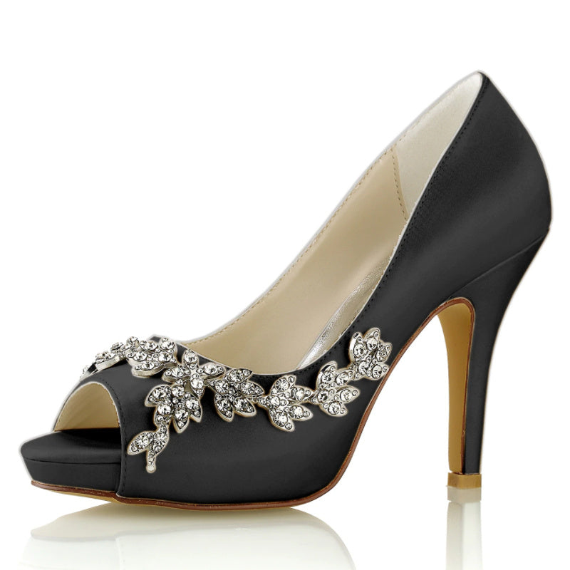 Chaussures de Mariage pour Femmes, Chaussures de Mariée Minimalistes à Talons Hauts et Bout Ouvert avec Strass