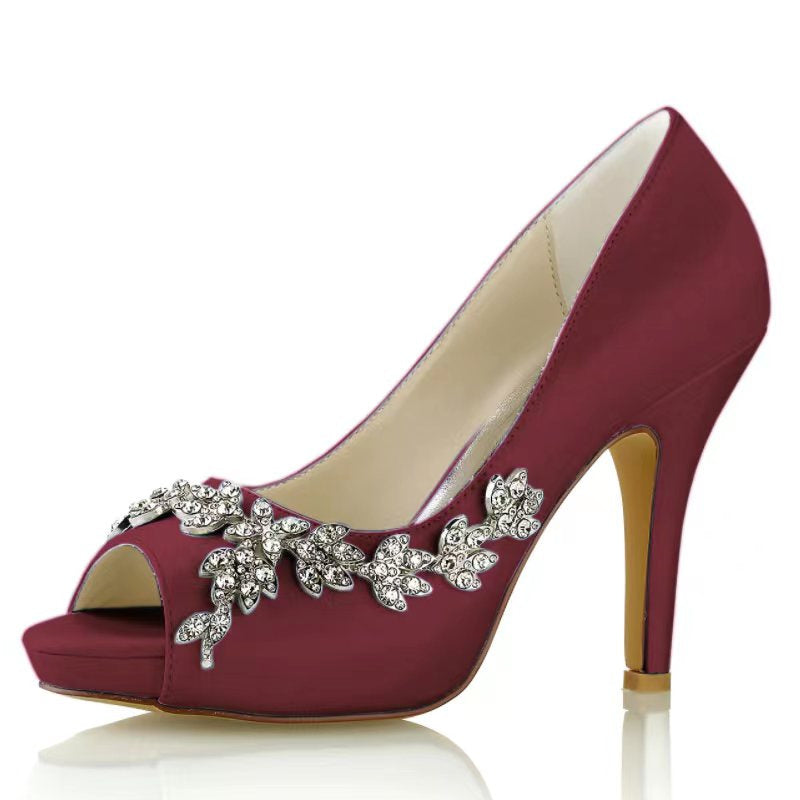 Chaussures de Mariage pour Femmes, Chaussures de Mariée Minimalistes à Talons Hauts et Bout Ouvert avec Strass
