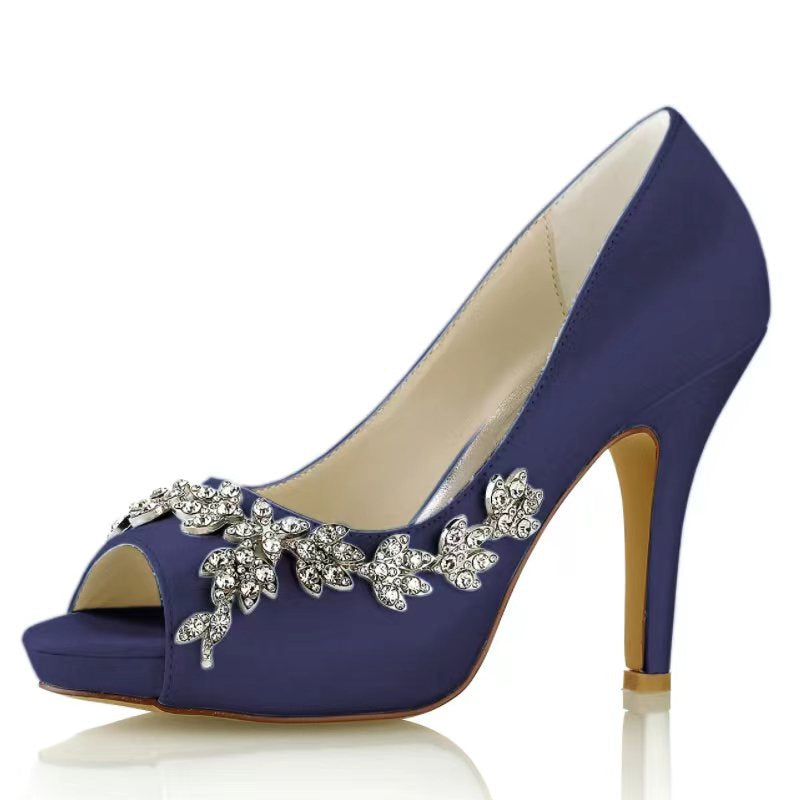 Chaussures de Mariage pour Femmes, Chaussures de Mariée Minimalistes à Talons Hauts et Bout Ouvert avec Strass
