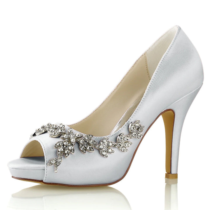 Chaussures de Mariage pour Femmes, Chaussures de Mariée Minimalistes à Talons Hauts et Bout Ouvert avec Strass