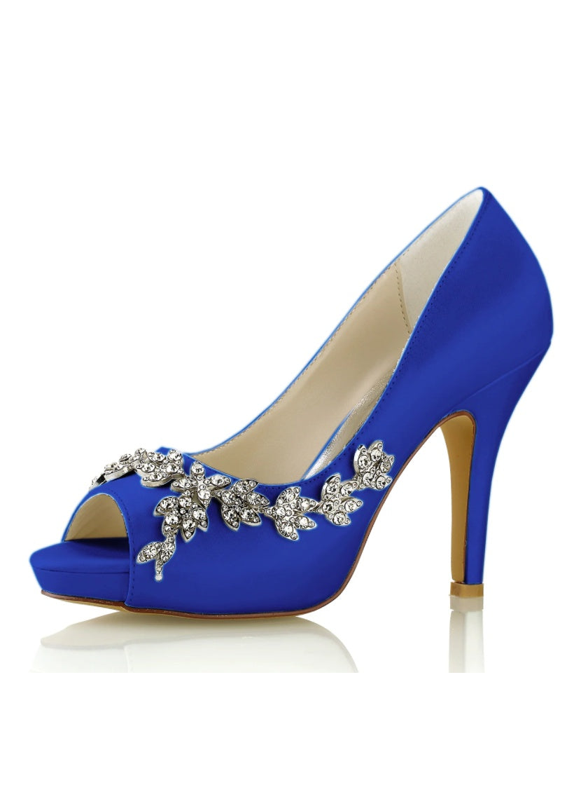Chaussures de Mariage pour Femmes, Chaussures de Mariée à Talons Hauts et Bout Ouvert avec Strass
