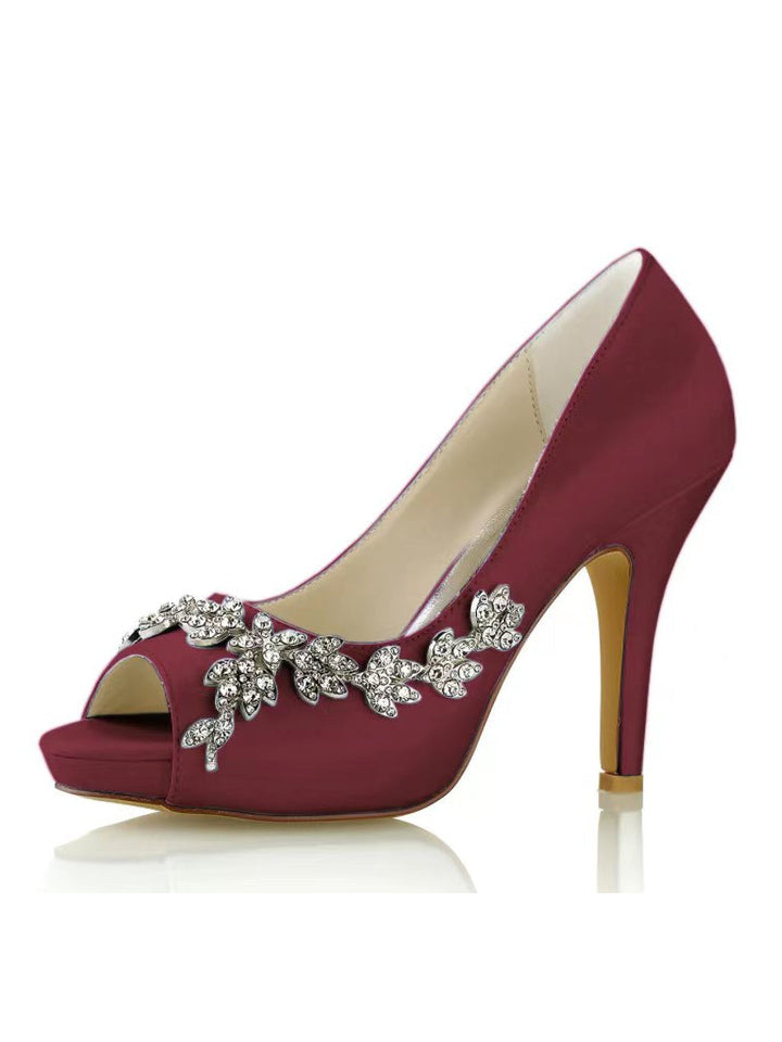 Chaussures de Mariage pour Femmes, Chaussures de Mariée à Talons Hauts et Bout Ouvert avec Strass