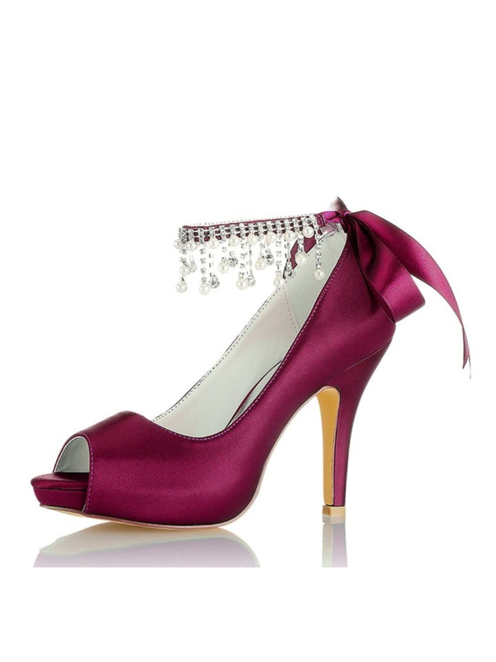 Chaussures de Mariage pour Femmes, Chaussures de Mariée à Talons Hauts et Bout Ouvert avec Strass