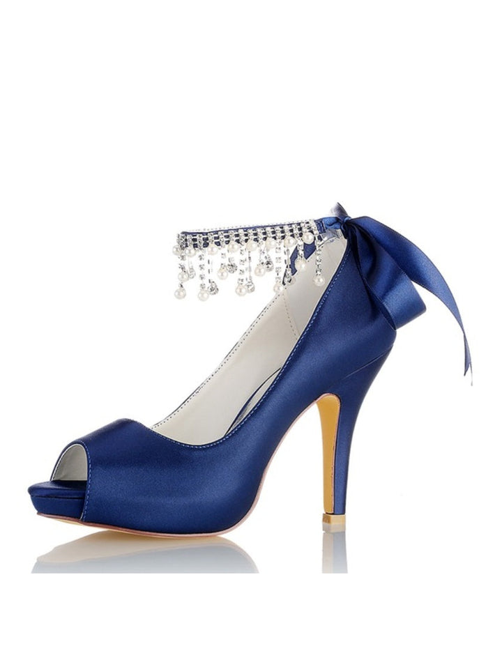 Chaussures de Mariage pour Femmes, Chaussures de Mariée à Talons Hauts et Bout Ouvert avec Strass